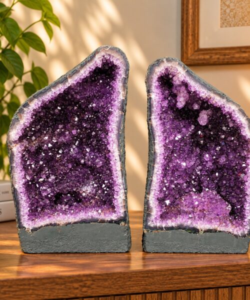 Amethyst Crystal Geode PAIR 1187 & 1188 Premium Queen Grade 18kg each - H45xW26xD16cm