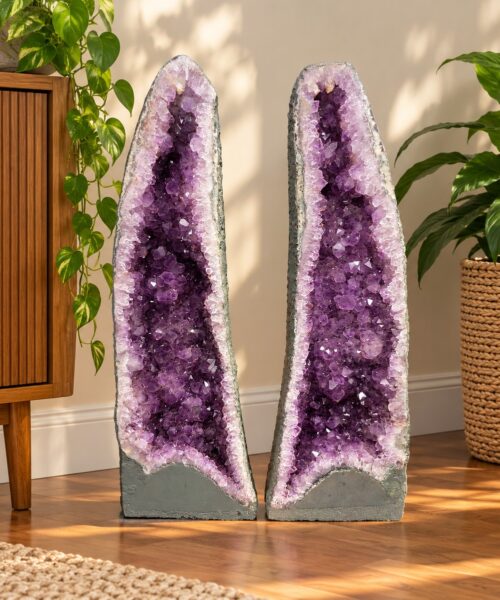 Amethyst Crystal Geode PAIR 1196 & 1197 Premium Queen Grade 17kg each - H65xW21xD15cm