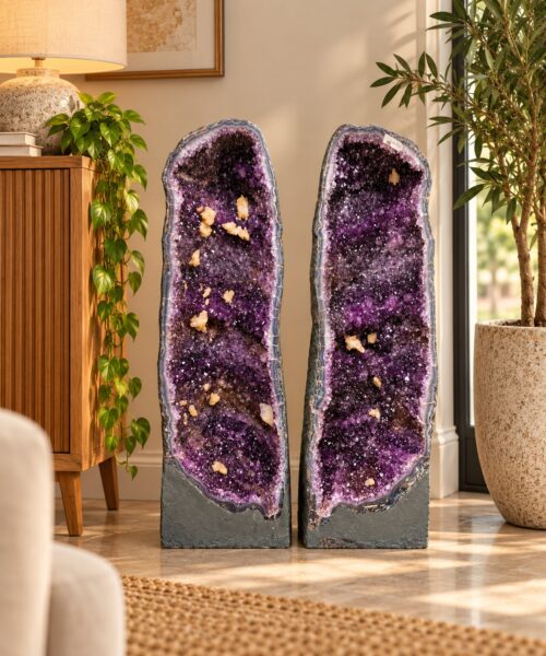 Amethyst Crystal Geode PAIR 1207 & 1208 Premium Queen Grade 39kg each - H69xW30xD27cm