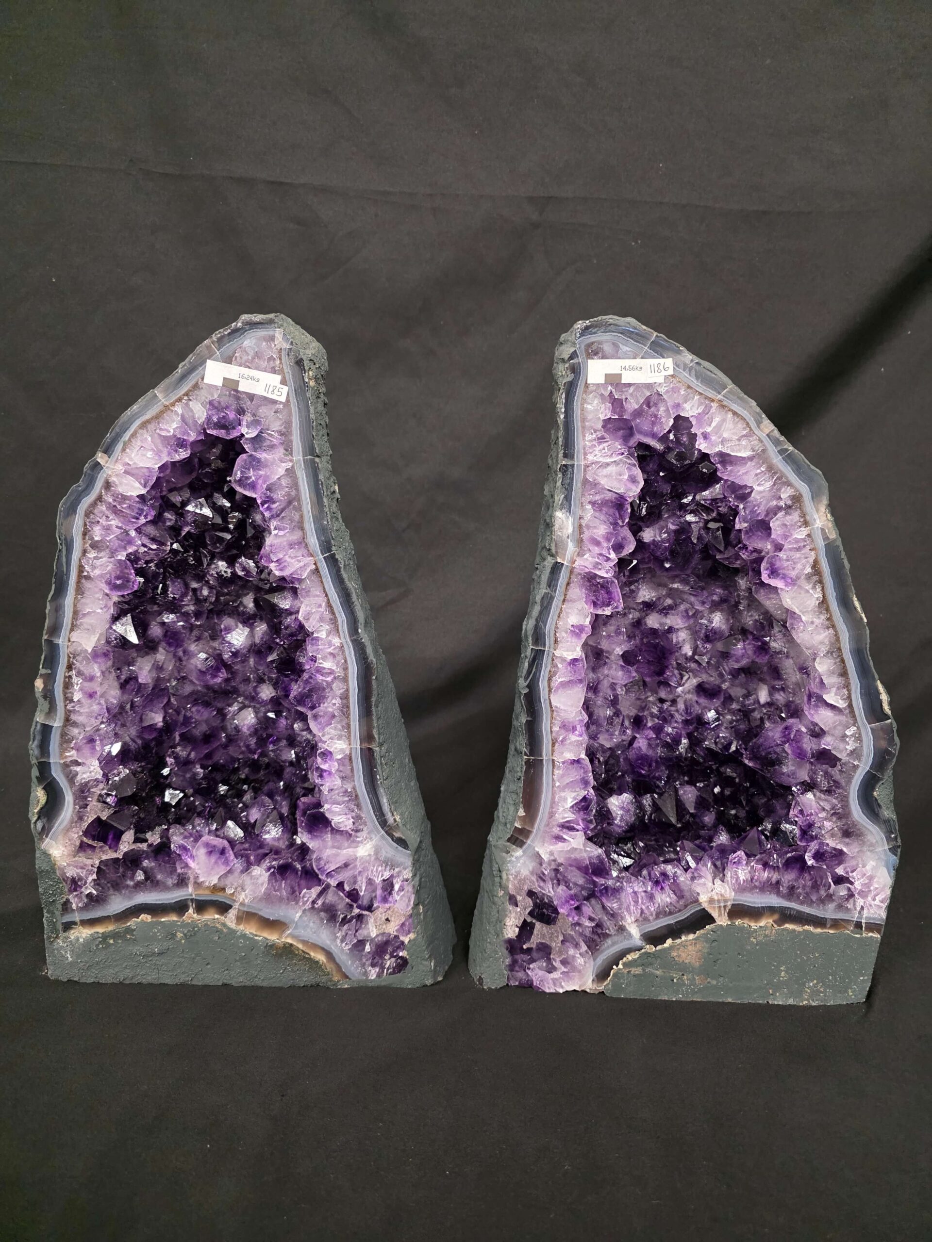 Amethyst Crystal Geode PAIR 1185 & 1186 Premium Queen Grade 16kg each - H39xW24xD17cm - Image 2