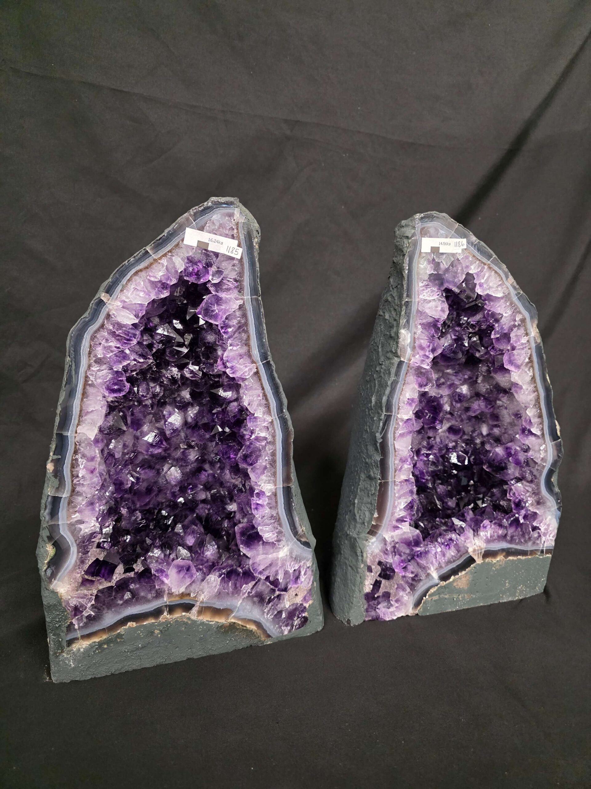 Amethyst Crystal Geode PAIR 1185 & 1186 Premium Queen Grade 16kg each - H39xW24xD17cm - Image 3