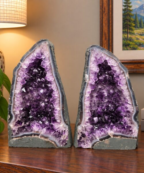 Amethyst Crystal Geode PAIR 1185 & 1186 Premium Queen Grade 16kg each - H39xW24xD17cm