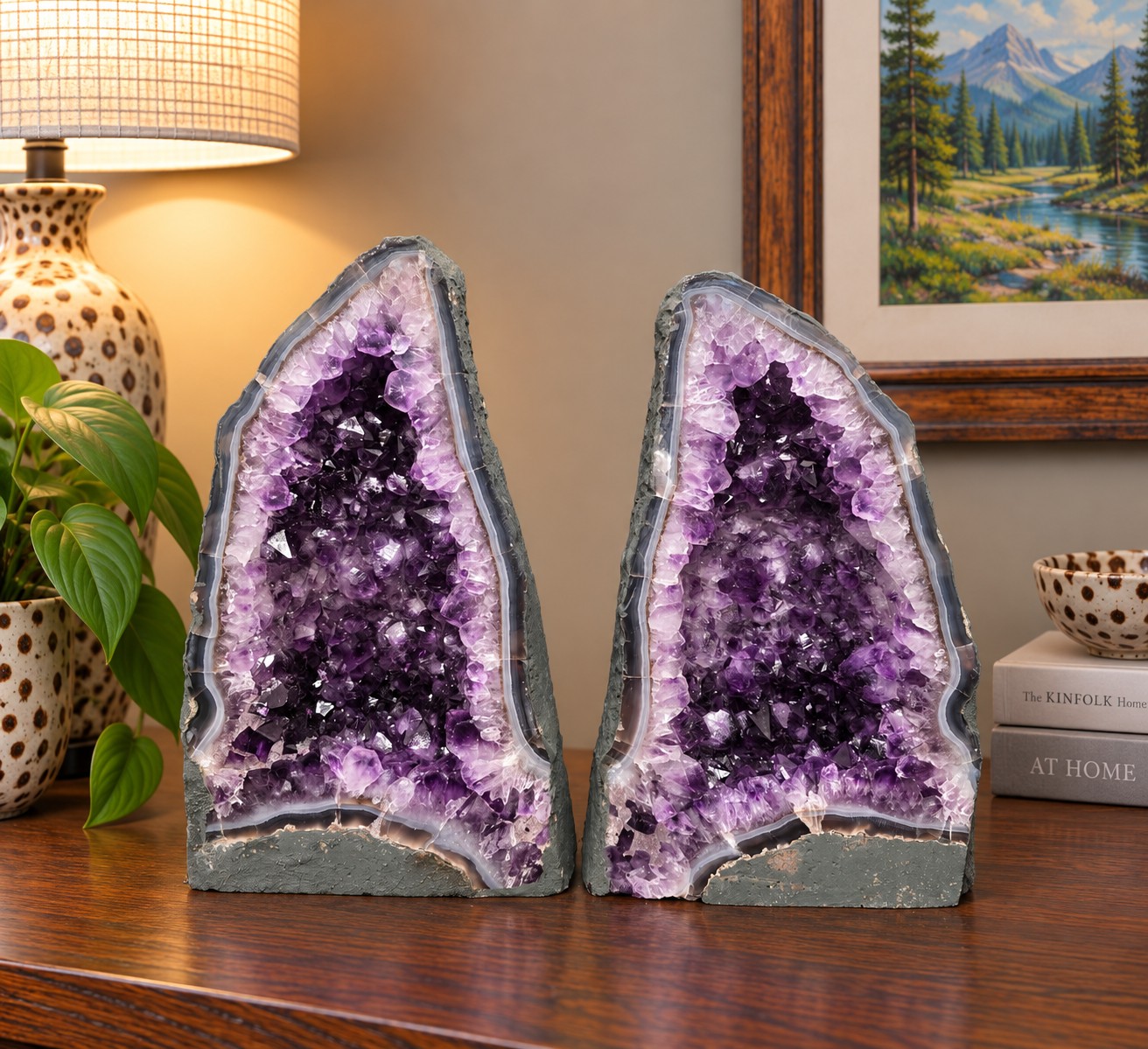 Amethyst Crystal Geode PAIR 1185 & 1186 Premium Queen Grade 16kg each - H39xW24xD17cm