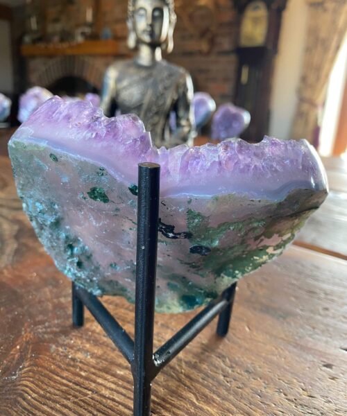 Amethyst Heart on Stand 5 Purple Quartz Geode Crystal Gift 621g - H12xW12xD4.5cm - Image 5