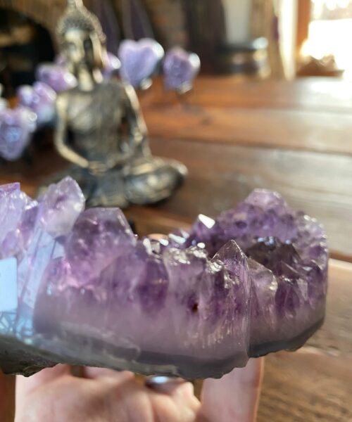 Amethyst Heart on Stand 5 Purple Quartz Geode Crystal Gift 621g - H12xW12xD4.5cm - Image 8