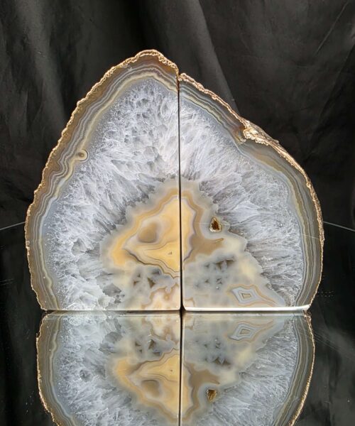 Caramel Agate 24ct Gold Edge Microcrystalline Quartz Premium Bookends 1 Ornament Handpicked Size 2.204kg H14xW17xD7cm
