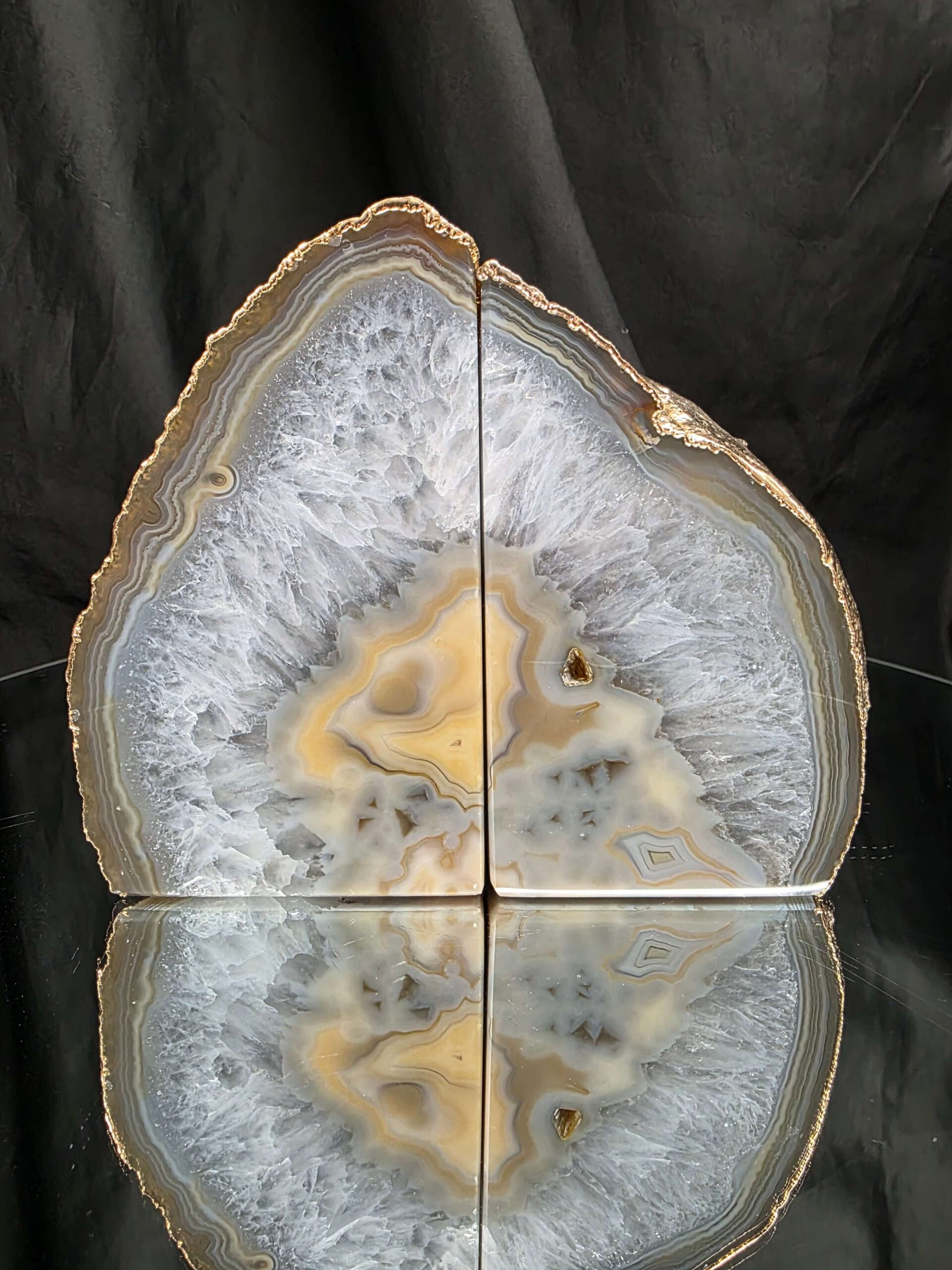 Caramel Agate 24ct Gold Edge Microcrystalline Quartz Premium Bookends 1 Ornament Handpicked Size 2.204kg H14xW17xD7cm