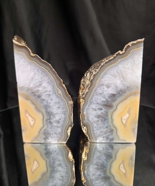 Caramel Agate 24ct Gold Edge Microcrystalline Quartz Premium Bookends 1 Ornament Handpicked Size 2.204kg H14xW17xD7cm - Image 12