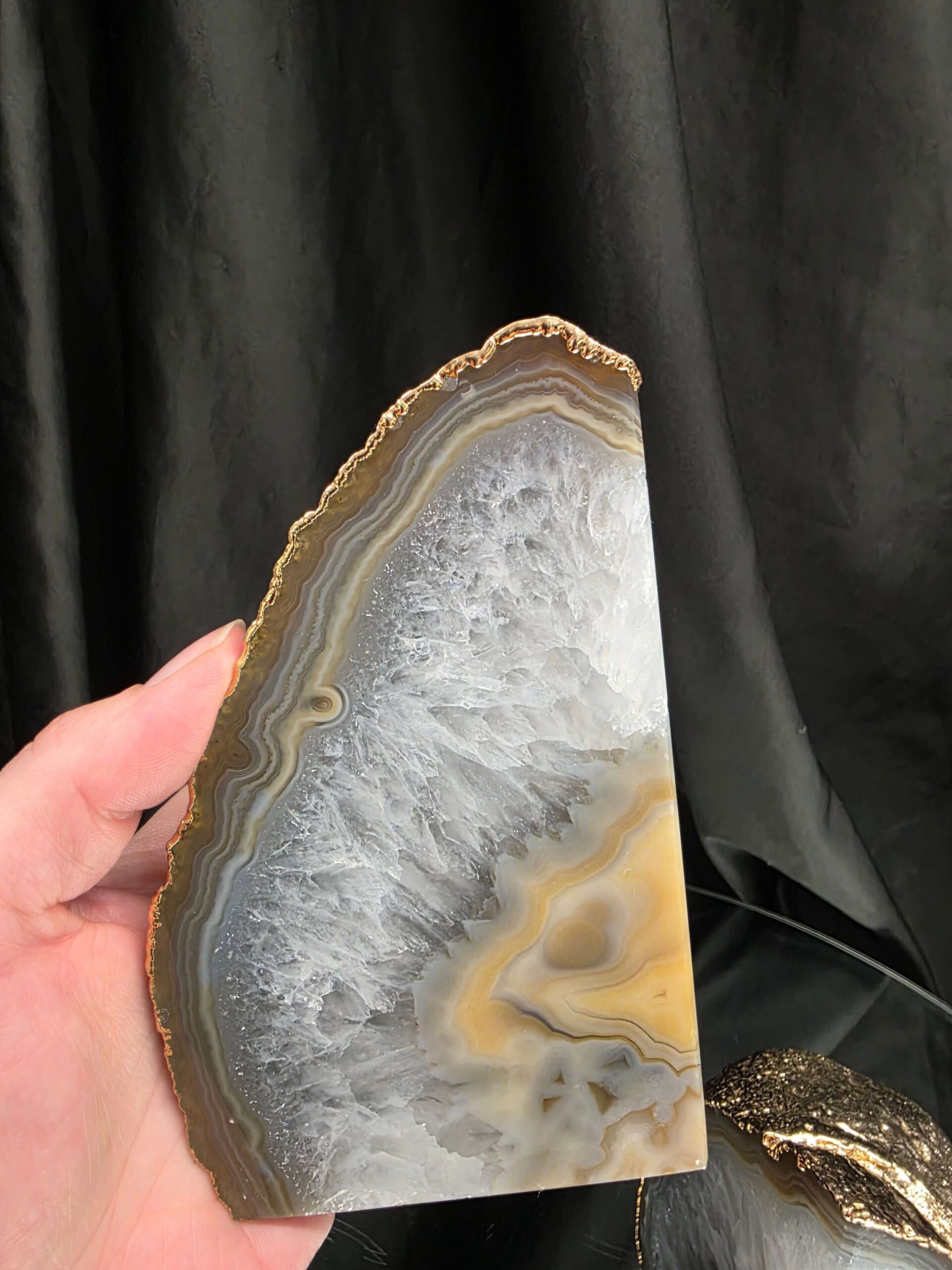 Caramel Agate 24ct Gold Edge Microcrystalline Quartz Premium Bookends 1 Ornament Handpicked Size 2.204kg H14xW17xD7cm - Image 6