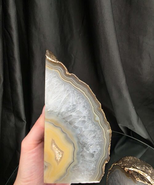Caramel Agate 24ct Gold Edge Microcrystalline Quartz Premium Bookends 1 Ornament Handpicked Size 2.204kg H14xW17xD7cm - Image 7