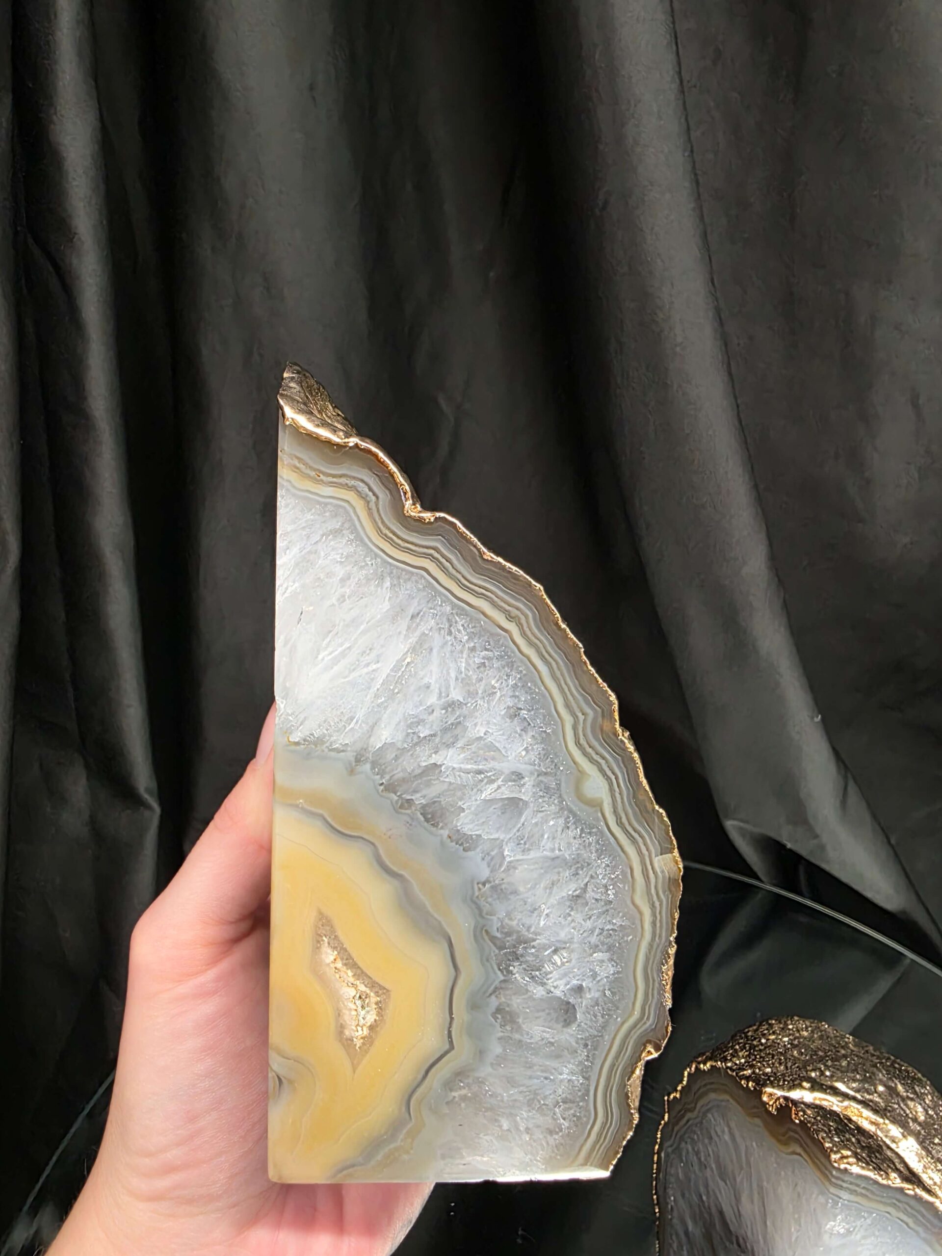 Caramel Agate 24ct Gold Edge Microcrystalline Quartz Premium Bookends 1 Ornament Handpicked Size 2.204kg H14xW17xD7cm - Image 7