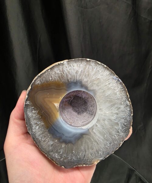 Alternative view of Large Natural Caramel - Natural Edge Agate Slice 1 Handpicked 401g H2xW11xD10.5cm Microcrystalline Quartz Tealight Candle Holder