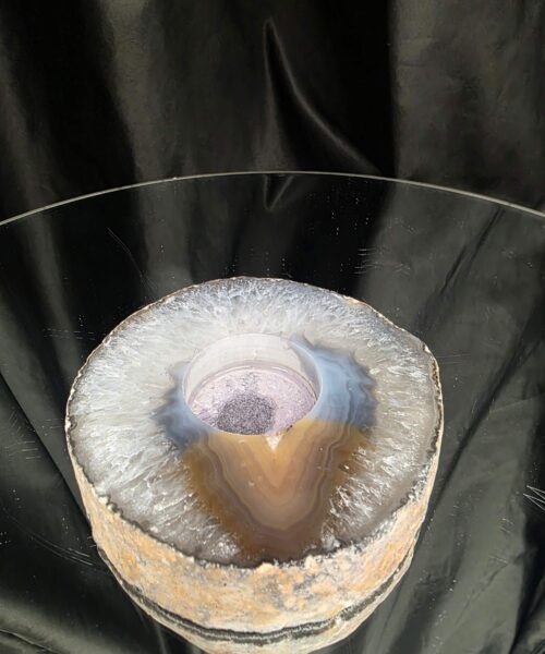 Large Natural Caramel - Natural Edge Agate Slice 1 Handpicked 401g H2xW11xD10.5cm Microcrystalline Quartz Tealight Candle Holder - Image 5