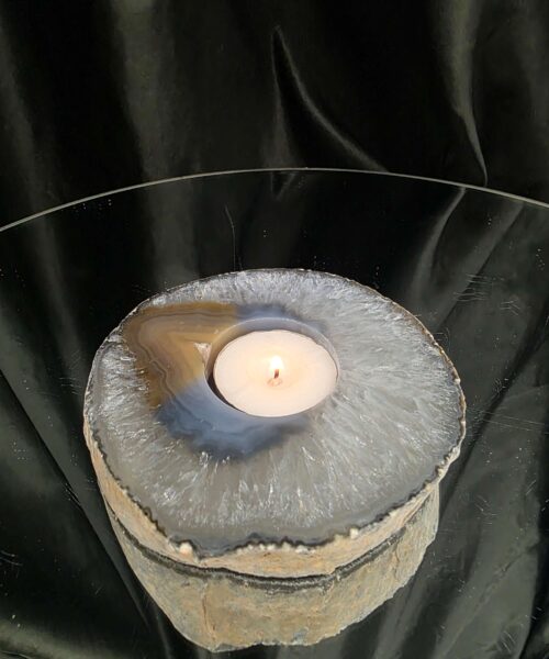 Large Natural Caramel - Natural Edge Agate Slice 1 Handpicked 401g H2xW11xD10.5cm Microcrystalline Quartz Tealight Candle Holder - Image 7