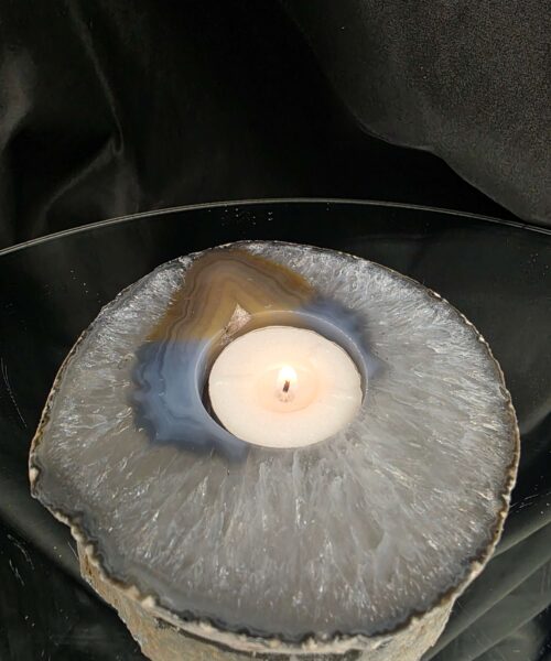 Large Natural Caramel - Natural Edge Agate Slice 1 Handpicked 401g H2xW11xD10.5cm Microcrystalline Quartz Tealight Candle Holder