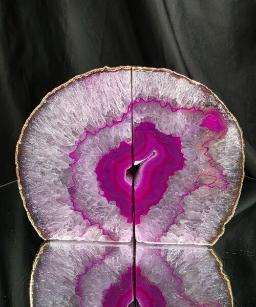Pink Agate 24ct Gold Edge Microcrystalline Quartz Premium Bookends 2 Ornament Handpicked Size 2.501kg H14xW18xD6.5cm