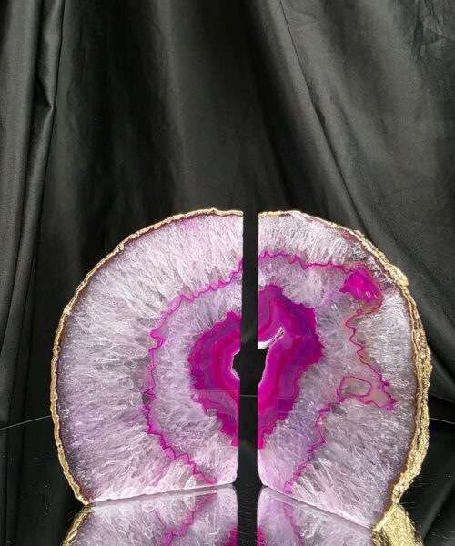 Pink Agate 24ct Gold Edge Microcrystalline Quartz Premium Bookends 2 Ornament Handpicked Size 2.501kg H14xW18xD6.5cm - Image 10
