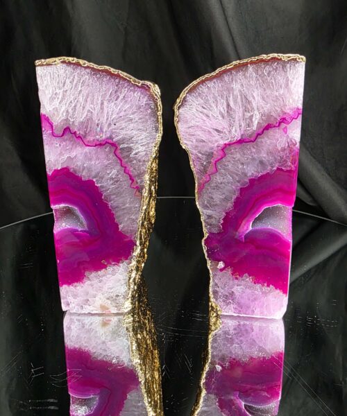 Pink Agate 24ct Gold Edge Microcrystalline Quartz Premium Bookends 2 Ornament Handpicked Size 2.501kg H14xW18xD6.5cm - Image 11