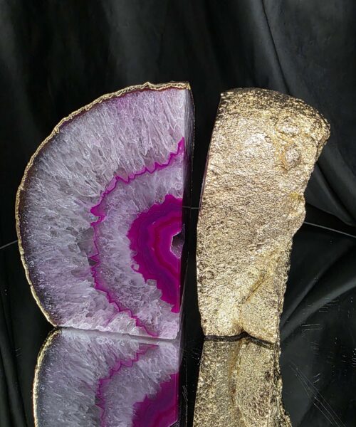 Pink Agate 24ct Gold Edge Microcrystalline Quartz Premium Bookends 2 Ornament Handpicked Size 2.501kg H14xW18xD6.5cm - Image 12