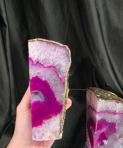 Pink Agate 24ct Gold Edge Microcrystalline Quartz Premium Bookends 2 Ornament Handpicked Size 2.501kg H14xW18xD6.5cm - Image 7