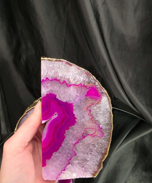 Pink Agate 24ct Gold Edge Microcrystalline Quartz Premium Bookends 2 Ornament Handpicked Size 2.501kg H14xW18xD6.5cm - Image 8
