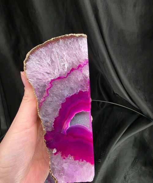 Pink Agate 24ct Gold Edge Microcrystalline Quartz Premium Bookends 2 Ornament Handpicked Size 2.501kg H14xW18xD6.5cm - Image 9