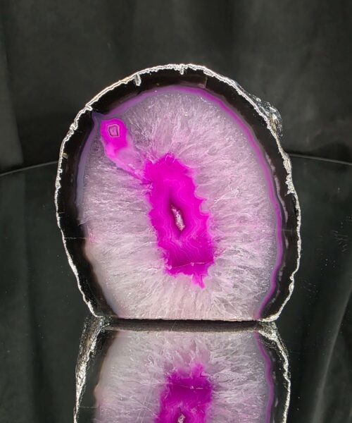 Large Pink Agate End Candle 3 Handpicked 704g H8.5xW8xD8cm Microcrystalline Quartz Silver Gilded Tealight Holder