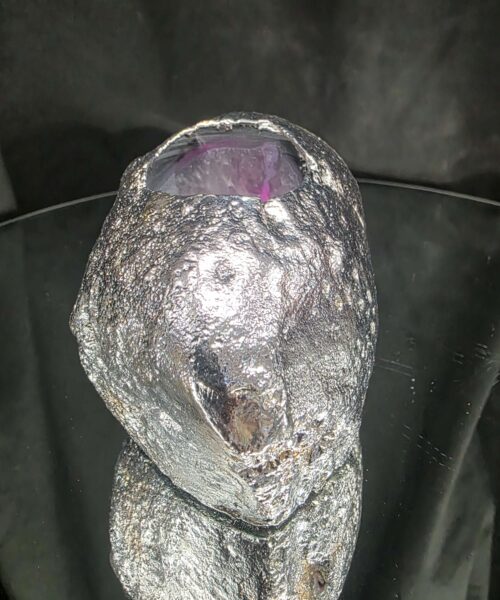 Large Pink Agate End Candle 3 Handpicked 704g H8.5xW8xD8cm Microcrystalline Quartz Silver Gilded Tealight Holder - Image 3