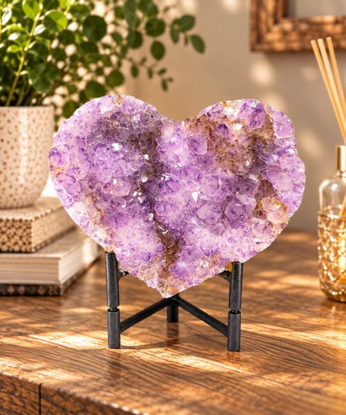 Large Amethyst Heart on Stand 21 Purple Quartz Geode Crystal Gift 921g - H11.5xW13xD7cm
