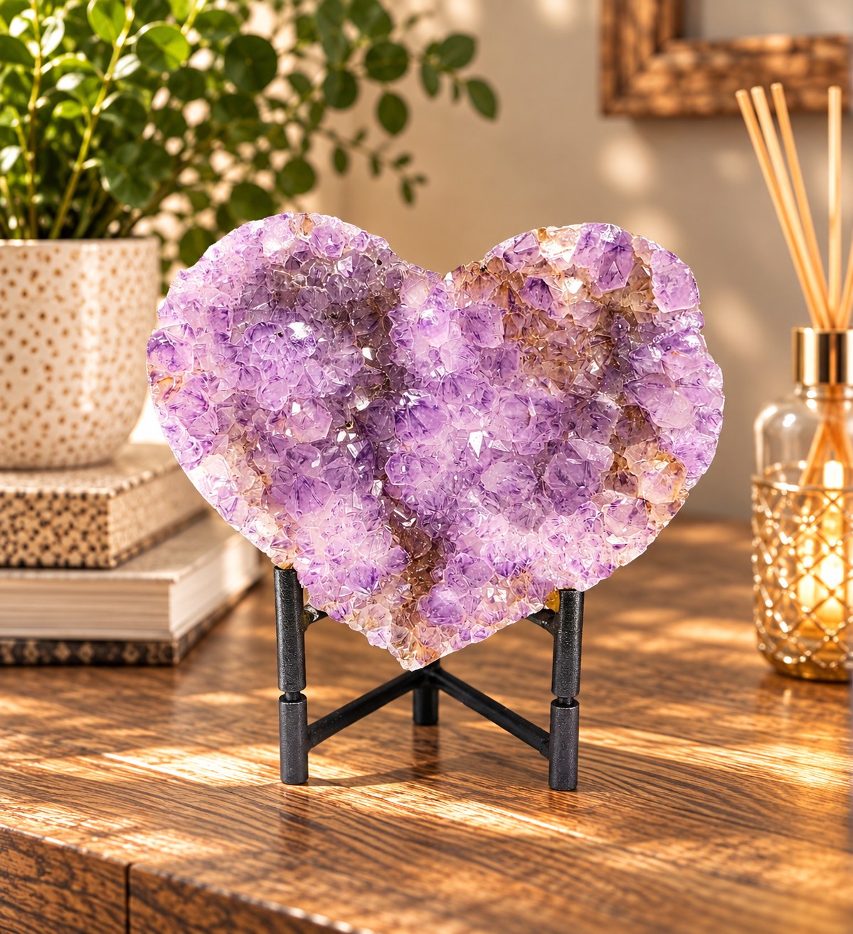 Large Amethyst Heart on Stand 21 Purple Quartz Geode Crystal Gift 921g - H11.5xW13xD7cm