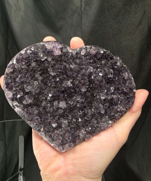 Amethyst Heart on Stand 6 Purple Quartz Geode Crystal Gift 591g - H12xW14xD6cm - Image 6