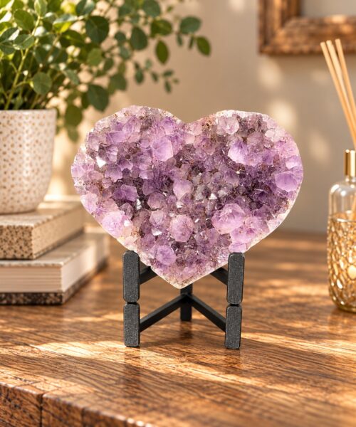 Huge Amethyst Heart on Stand 8 Purple Quartz Geode Crystal Gift 1.834g - H15xW17xD10cm