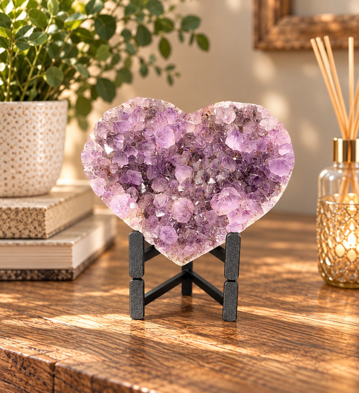 Huge Amethyst Heart on Stand 8 Purple Quartz Geode Crystal Gift 1.834g - H15xW17xD10cm
