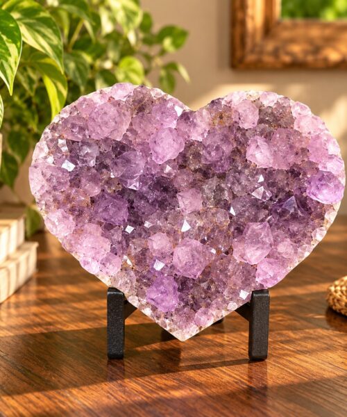 Huge Amethyst Heart on Stand 8 Purple Quartz Geode Crystal Gift 1.834g - H15xW17xD10cm