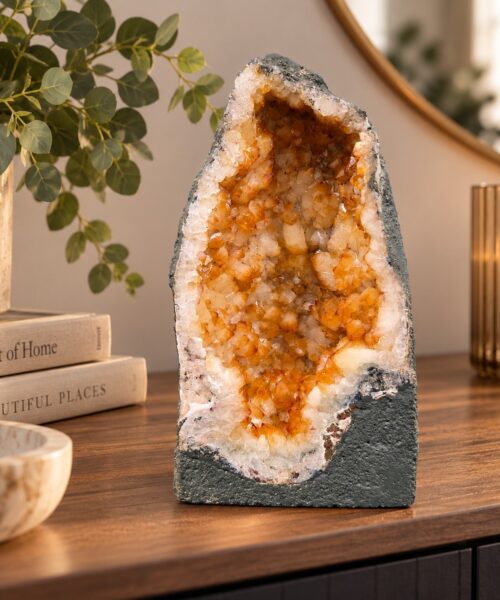 Citrine Geode 563 Crystal Cluster Druzy Premium Grade 7.07g H32xW19xD12cm