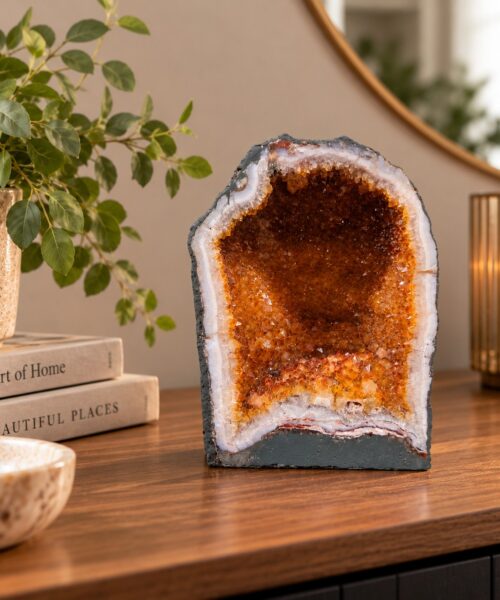 Citrine Geode 572 Crystal Cluster Druzy Premium Grade 12.21g H30xW22xD15cm