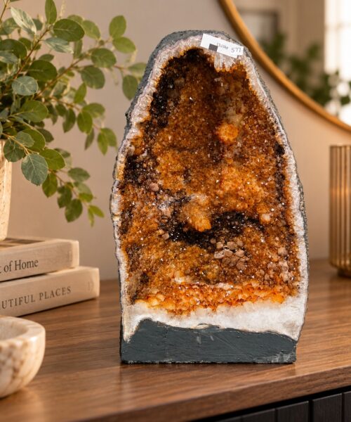 Citrine Geode 577 Crystal Cluster Druzy Premium Grade 13.11g H43xW26xD15cm
