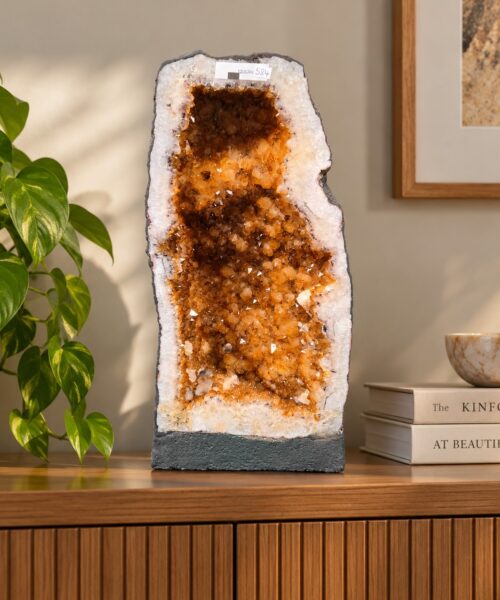 Citrine Geode 584 Crystal Cluster Druzy Premium Grade 12.83g H43xW22xD14cm