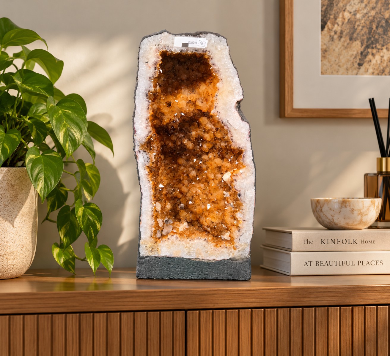 Citrine Geode 584 Crystal Cluster Druzy Premium Grade 12.83g H43xW22xD14cm