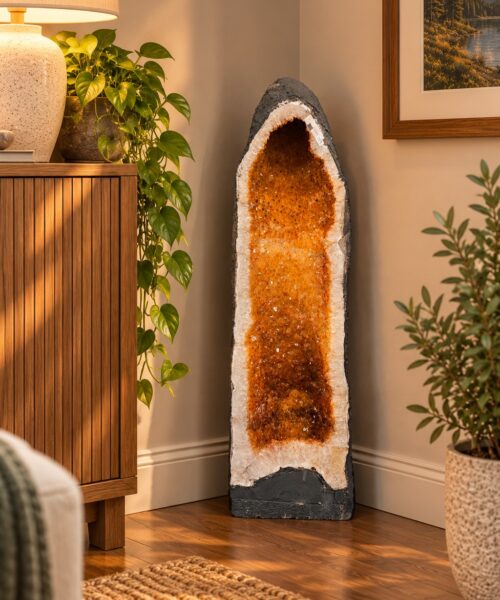 Tall Citrine Geode 589 Crystal Cluster Druzy Premium Grade 29.15kg H71xW23xD20cm