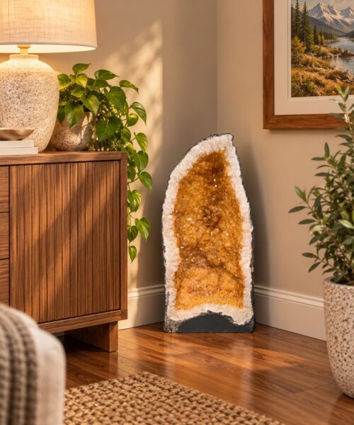 Tall Citrine Geode 591 Crystal Cluster Druzy Premium Grade 29.44kg H58xW28xD16cm