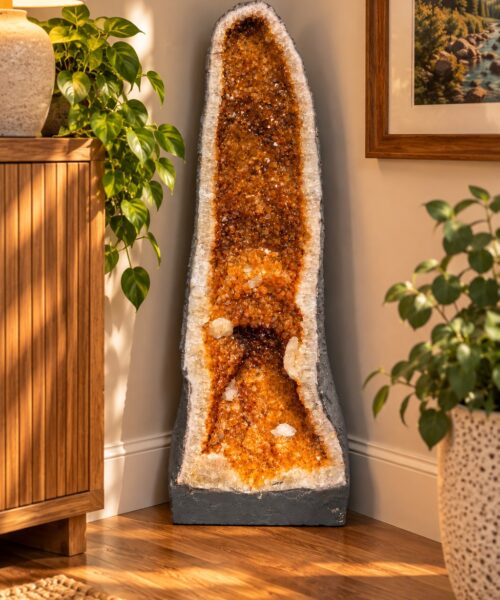 Tall Citrine Geode 595 Crystal Cluster Druzy Premium Grade 40.9kg H71xW27xD25cm