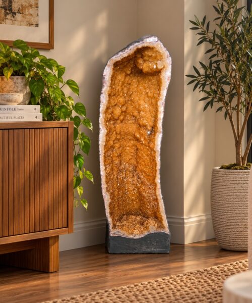 Very Tall Citrine Geode 606 Crystal Cluster Druzy Premium Grade 90kg H106xW32xD31cm