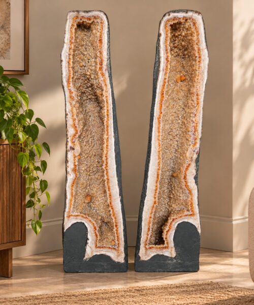 Very Tall Citrine Geode PAIR 604-605 Crystal Cluster Druzy Premium Grade 91kg each H120xW33xD23cm