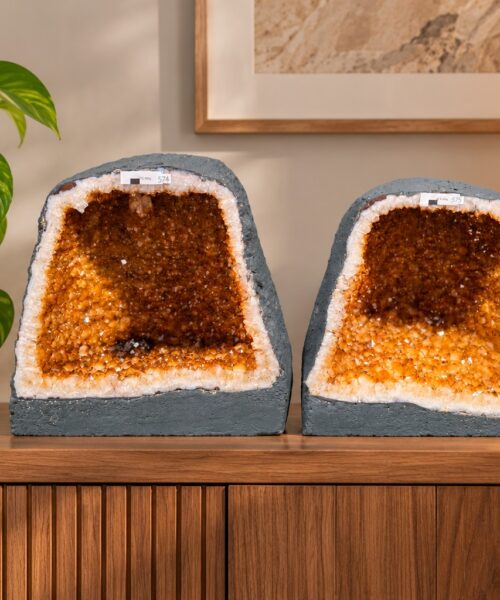Citrine Geode PAIR 574 & 575 Crystal Cluster Druzy Premium Grade 16kg each H32xW31xD19cm