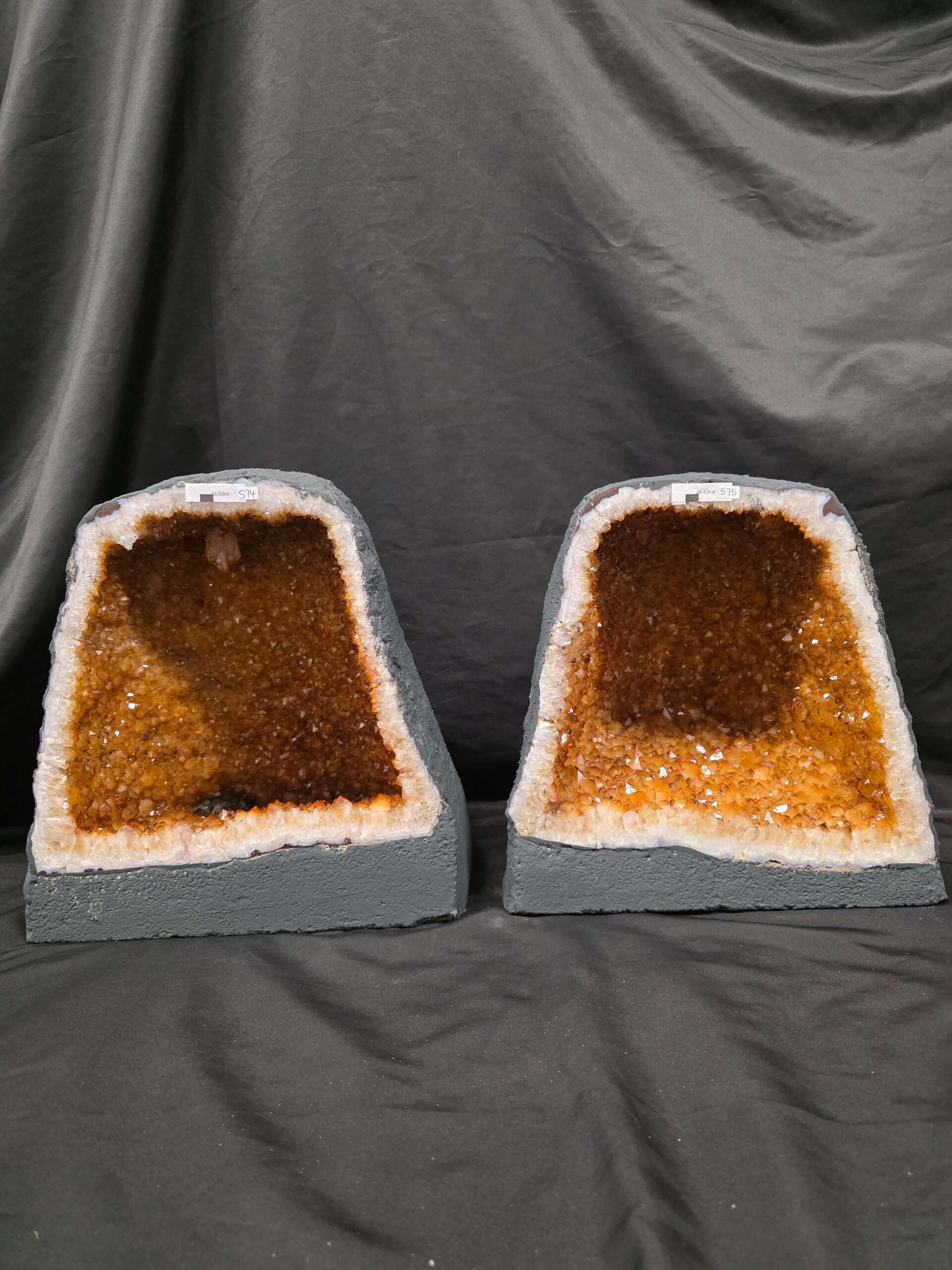 Citrine Geode PAIR 574 & 575 Crystal Cluster Druzy Premium Grade 16kg each H32xW31xD19cm - Image 2