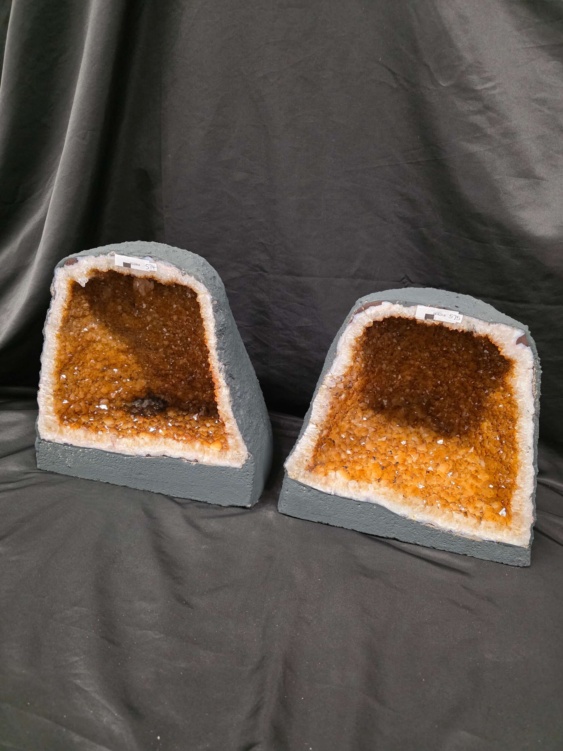 Citrine Geode PAIR 574 & 575 Crystal Cluster Druzy Premium Grade 16kg each H32xW31xD19cm - Image 8