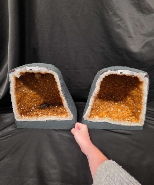 Citrine Geode PAIR 574 & 575 Crystal Cluster Druzy Premium Grade 16kg each H32xW31xD19cm - Image 3