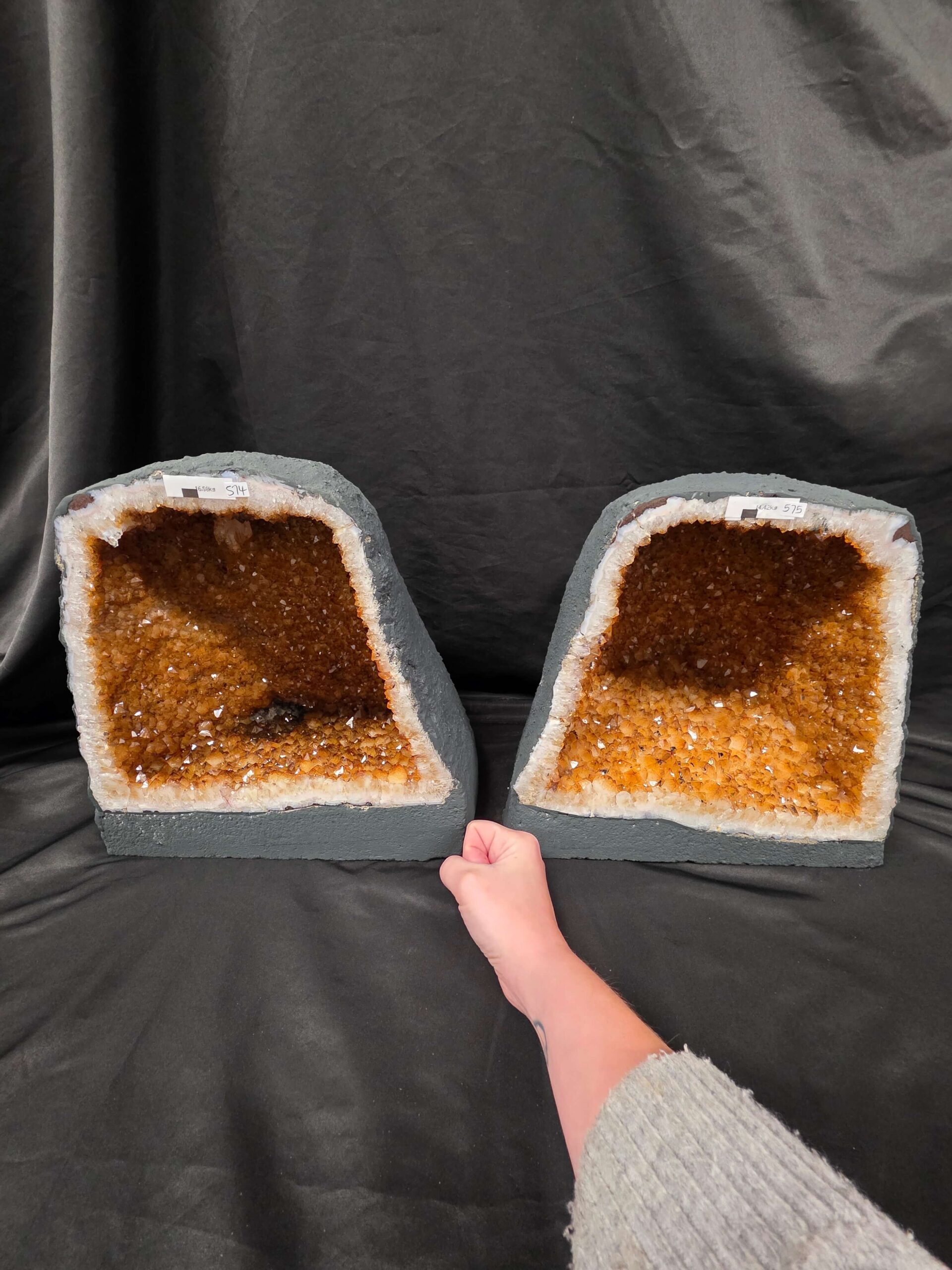 Citrine Geode PAIR 574 & 575 Crystal Cluster Druzy Premium Grade 16kg each H32xW31xD19cm - Image 3