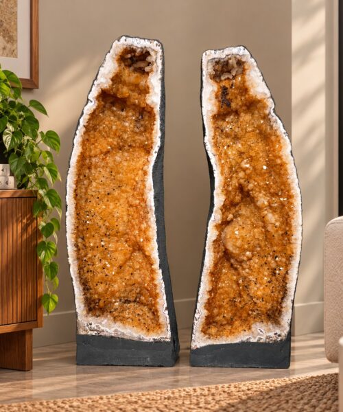 Very Tall Citrine Geode PAIR 602-603 Crystal Cluster Druzy Premium Grade 81kg each H100xW31xD27cm